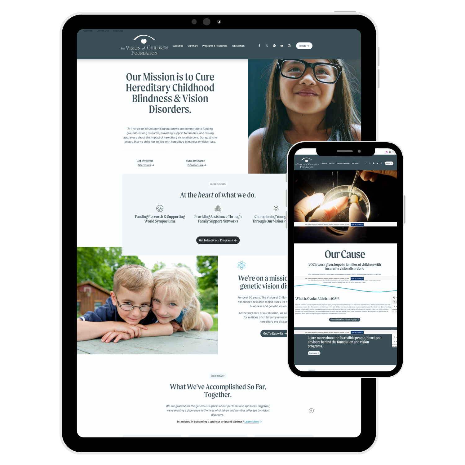Vision of Children Foundation website shown on tablet and mobile devices